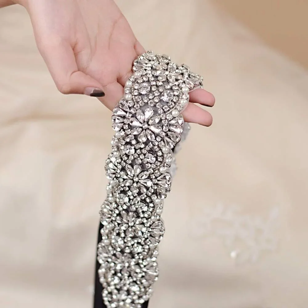 Bridal Sash Belt For Wedding Crystal Rhinestone Waist Cincher on Satin Adjust